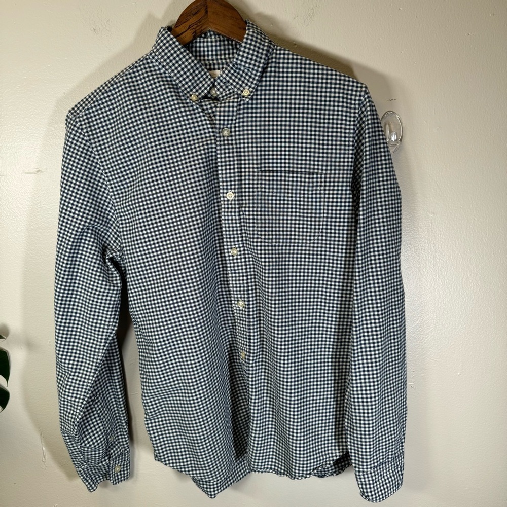Gap men's slim fit casual button-down shirt 100% cotton blue white plaid medium - Picture 8 of 8